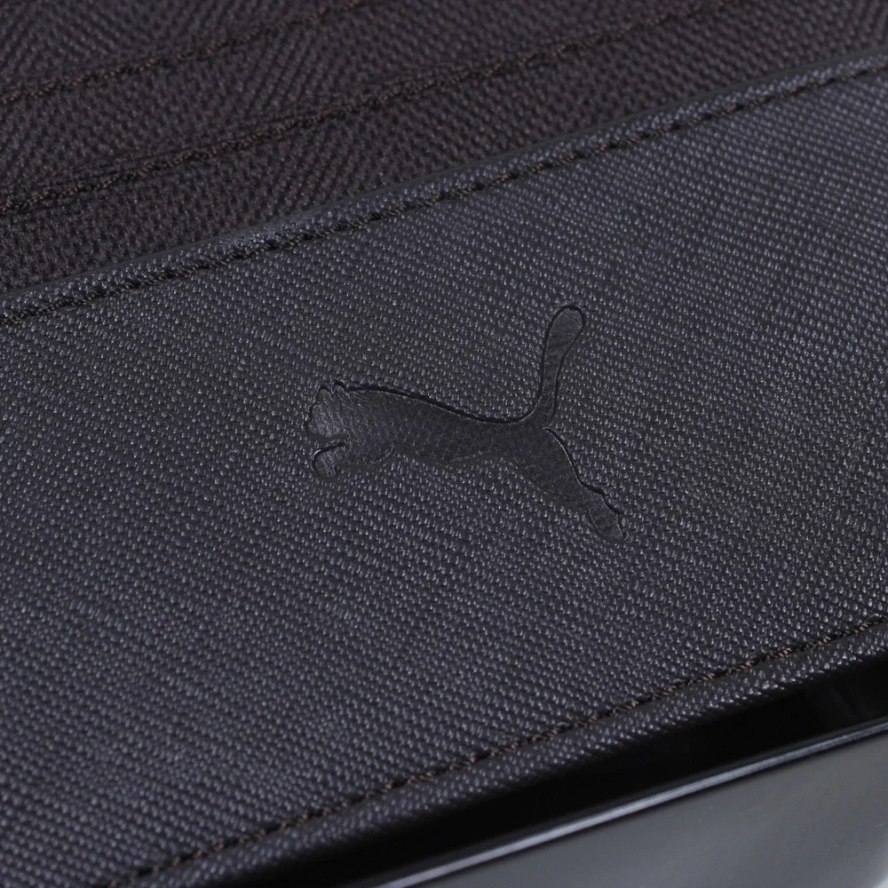 Puma Men's Black Bifold Wallet with Silver Metal Logo Plate NIB Genuine